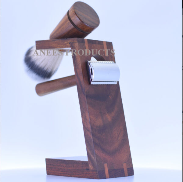 Professional Wood Stand For Razor And Shaving Brush Walnut Finish Material :  Wood